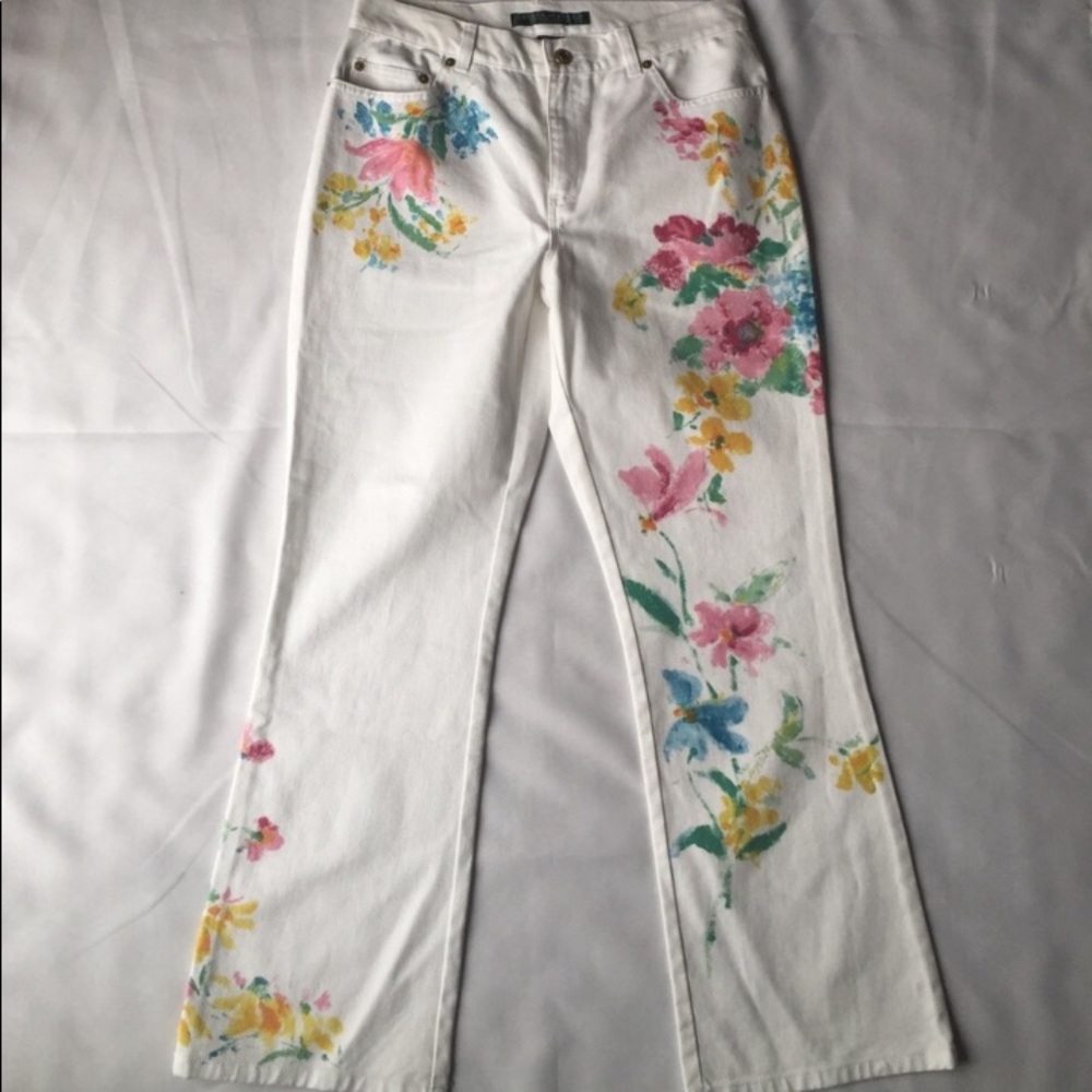 Lauren Jeans Co. White Floral Painted Jeans